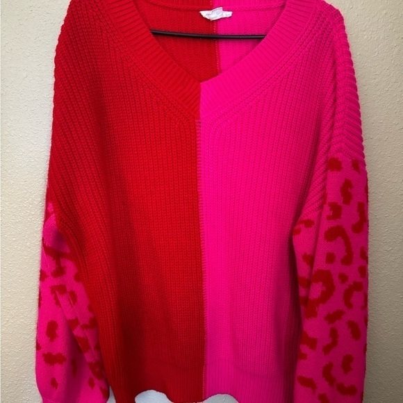 Double Duty Hot Pink Colorblock Sweater - Picture 2 of 8